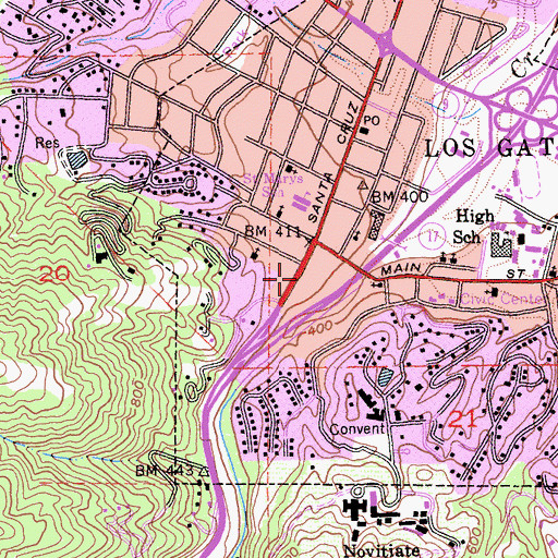 Topographic Map of Los Gatos Post Office, CA