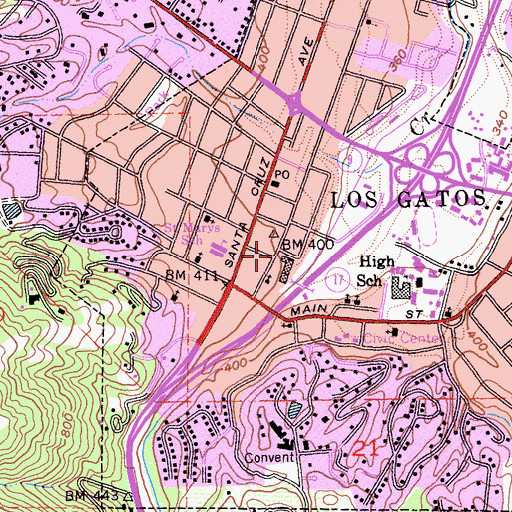 Topographic Map of Old Town Los Gatos Shopping Center, CA