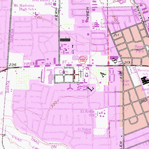 Topographic Map of Saint Marys Cemetery, CA