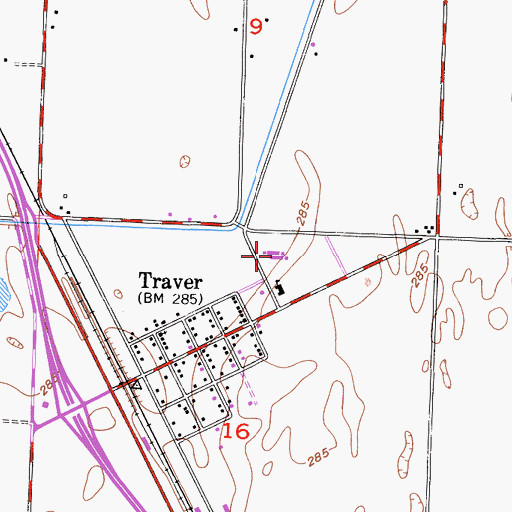 Topographic Map of Traver Elementary School, CA