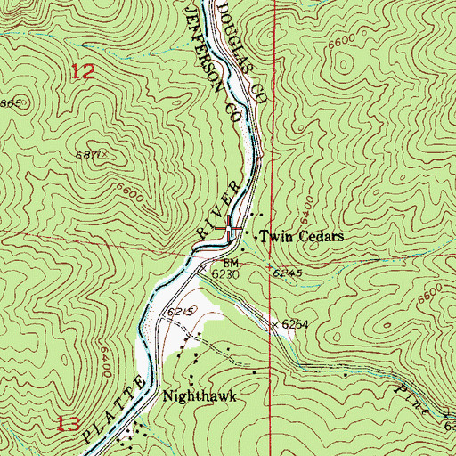 Topographic Map of Twin Cedars, CO