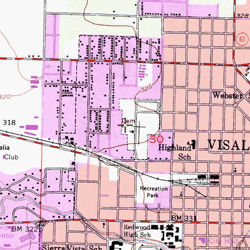 Topographic Map of Visalia Cemetery, CA