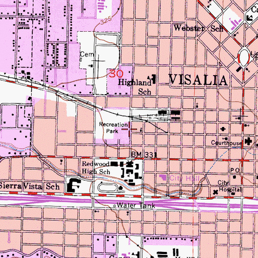 Topographic Map of Visalia Community Covenant Church, CA
