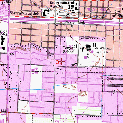 Topographic Map of First Baptist Church of Visalia, CA