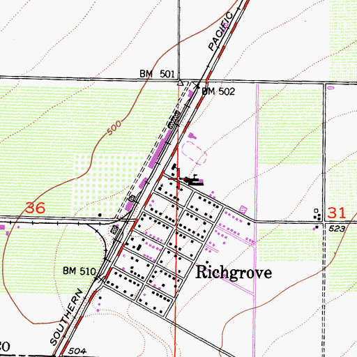 Topographic Map of Richgrove Elementary School, CA