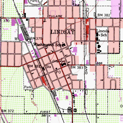 Topographic Map of Lindsay Branch Tulare County Library, CA