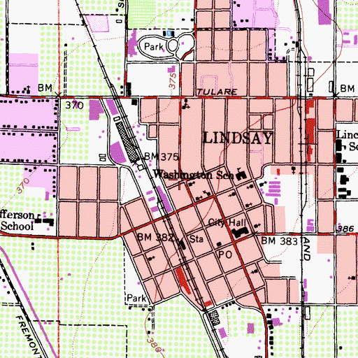 Topographic Map of Lindsay Christian Church, CA