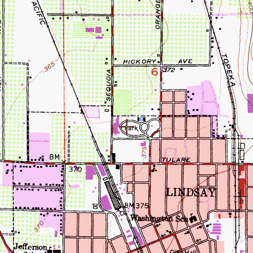 Topographic Map of Lindsay City Park, CA
