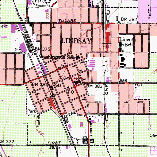 Topographic Map of Lindsay United Methodist Church, CA