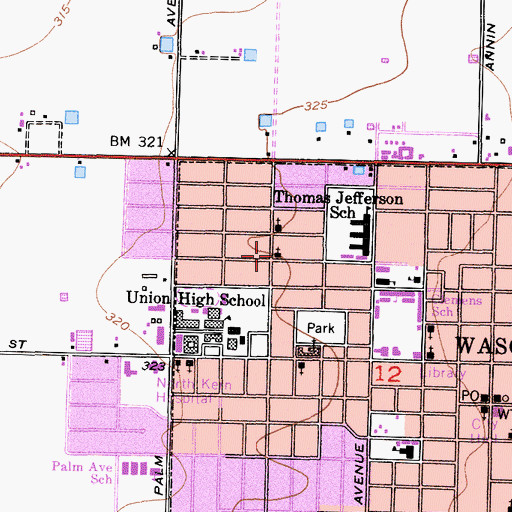 Topographic Map of Wasco Church of the Nazarene, CA