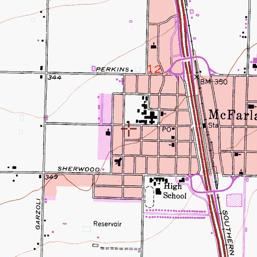 Topographic Map of McFarland City Hall, CA