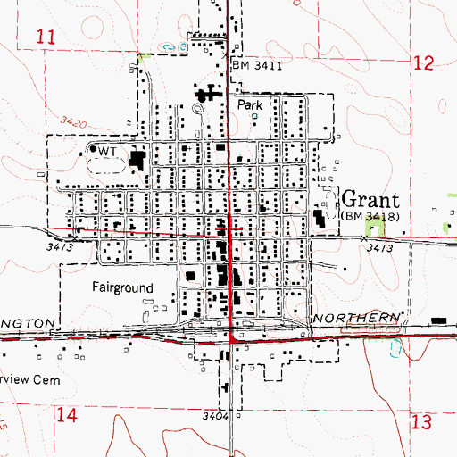Topographic Map of Grant Post Office, NE