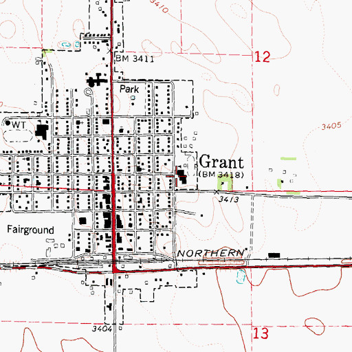 Topographic Map of Grant Elementary and Junior High School, NE