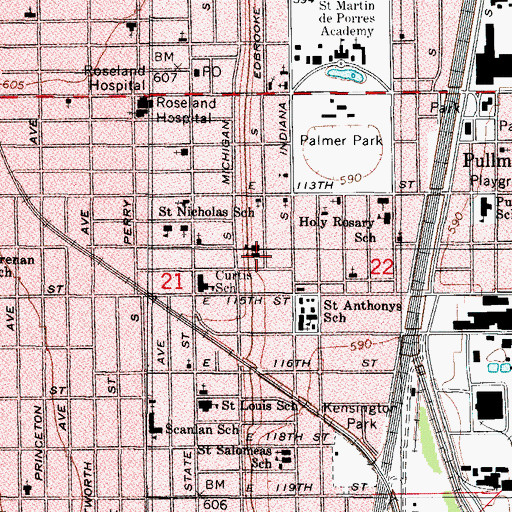Topographic Map of Saint Willibrords Roman Catholic Church, IL