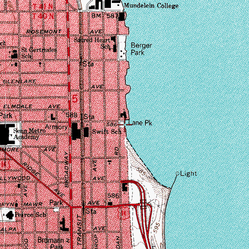 Topographic Map of Thorndale Avenue Beach, IL