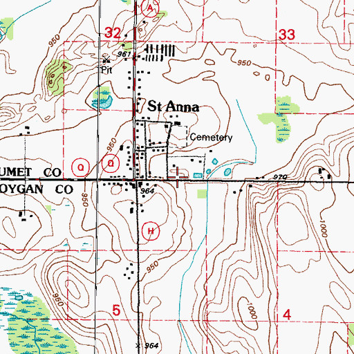 Topographic Map of Saint Anna Catholic Cemetery, WI