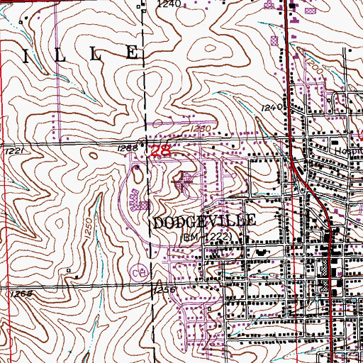 Topographic Map of Dodgeville Elementary School, WI