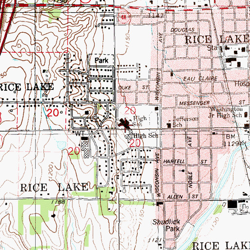 Topographic Map of Rice Lake High School, WI