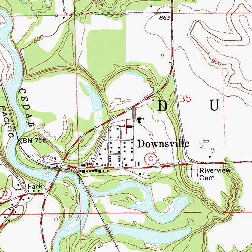 Topographic Map of Downsville Elementary School, WI