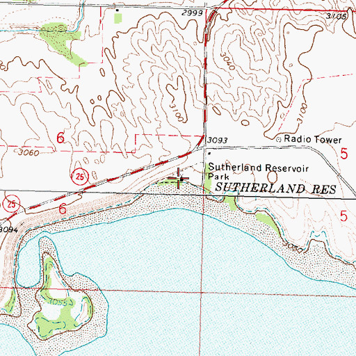 Topographic Map of Sutherland Reservoir Campgrounds, NE
