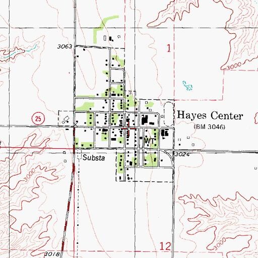Topographic Map of Hayes Center Post Office, NE