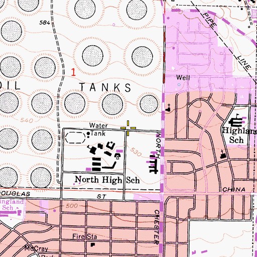 Topographic Map of Highland Park Congregation Kingdom Hall of Jehovahs Witnesses, CA