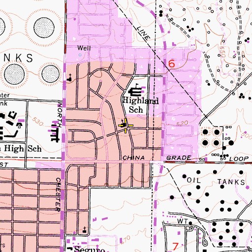 Topographic Map of Oildale Apostolic Faith Church, CA
