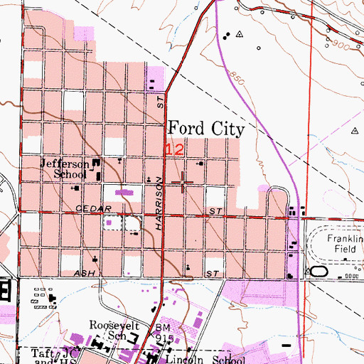 Topographic Map of Ford City Missionary Baptist Church, CA