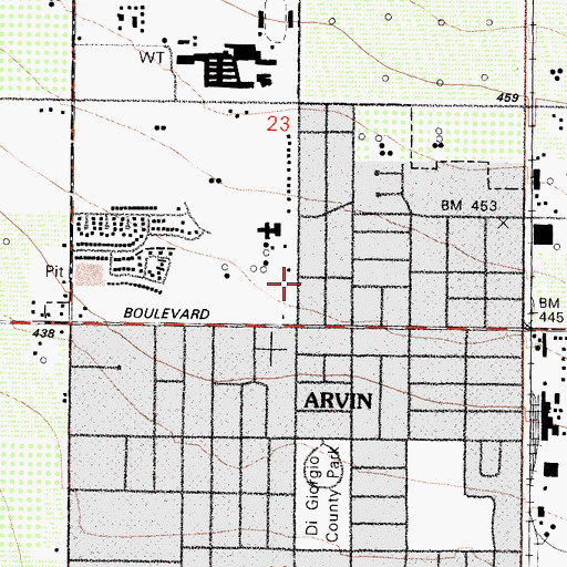 Topographic Map of Arvin City Hall, CA