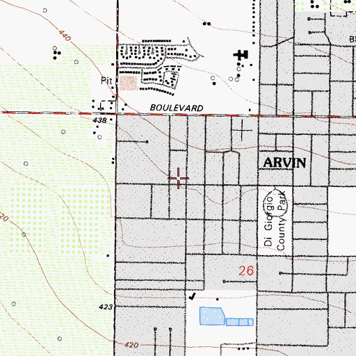 Topographic Map of Pentecostal Church of Arvin, CA