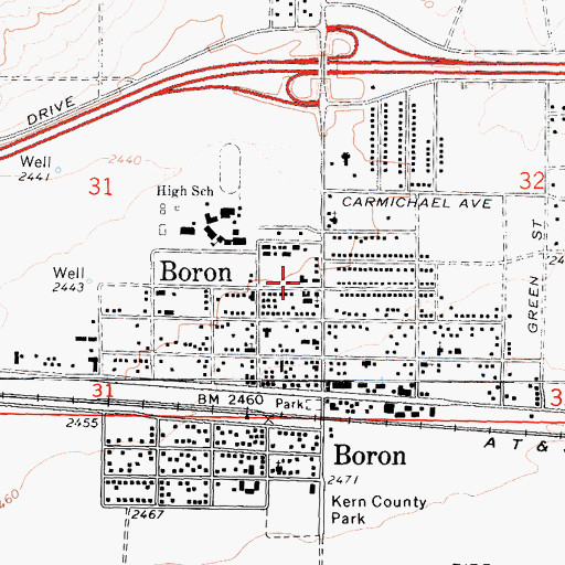 Topographic Map of Kern County Fire Department Station 17 Boron, CA