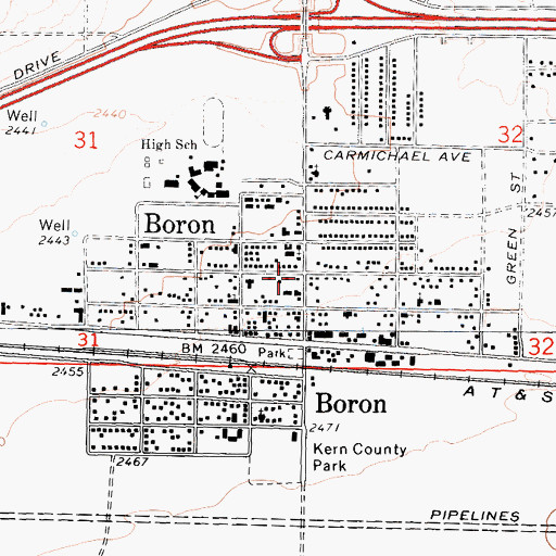 Topographic Map of Boron Post Office, CA
