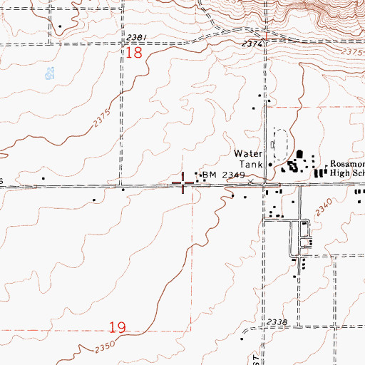 Topographic Map of Rosamond Branch Kern County Library, CA