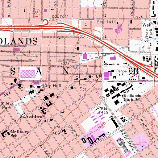 Topographic Map of Redlands Fire Department Station 261, CA