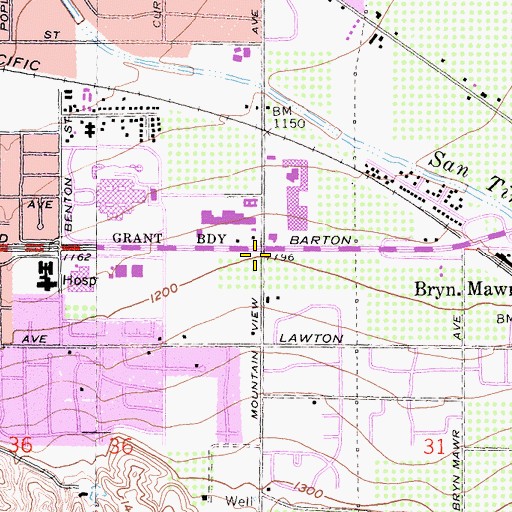 Topographic Map of Loma Linda Branch San Bernardino County Library, CA