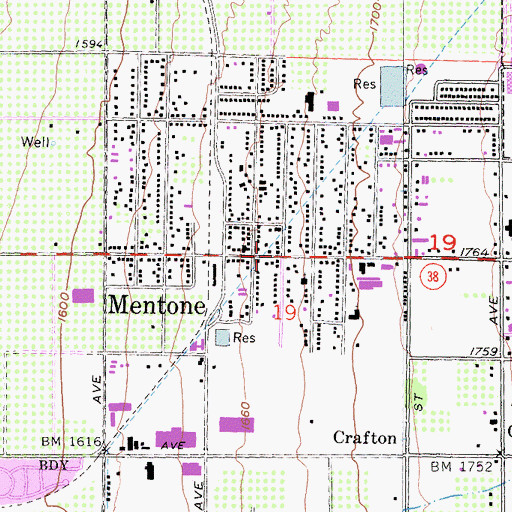 Topographic Map of Mentone Branch San Bernardino County Library, CA