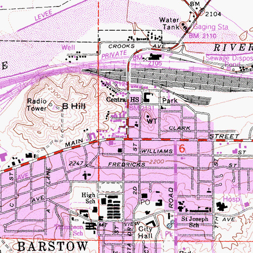 Topographic Map of First Congregational Church of Barstow, CA