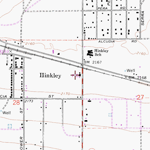 Topographic Map of Hinkley Post Office, CA