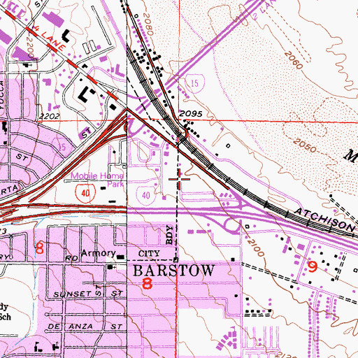 Topographic Map of Barstow Mall Shopping Center, CA