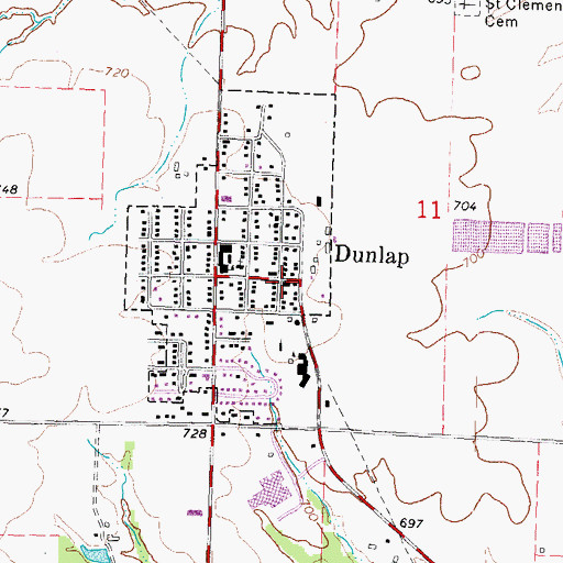 Topographic Map of Dunlap Post Office, IL