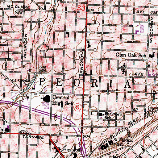 Topographic Map of Peoria Art Guild, IL