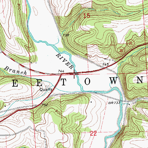 Topographic Map of Porters Bridge, WI