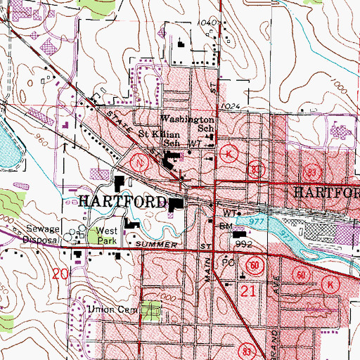 Topographic Map of Saint Johns United Church of Christ, WI