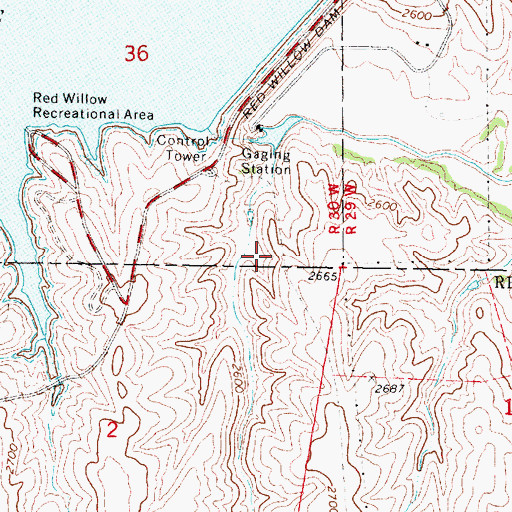 Topographic Map of Red Willow Reservoir State Wildlife Management Area, NE