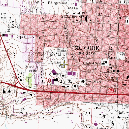 Topographic Map of McCook Senior High School, NE