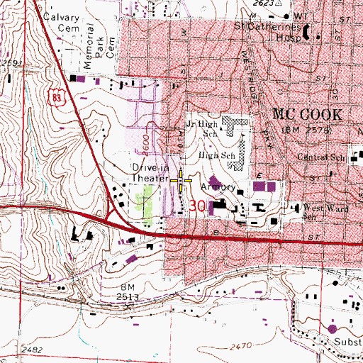 Topographic Map of McCook Bible Church, NE