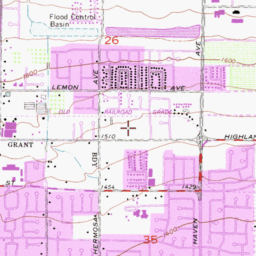 Topographic Map of Vineyard Junior High School, CA