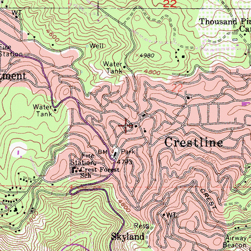 Topographic Map of Crestline Branch San Bernardino County Library, CA