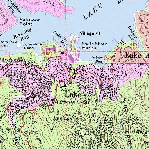 Topographic Map of Lake Arrowhead Branch San Bernardino County Library, CA