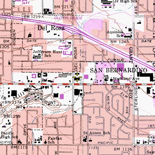 Topographic Map of Del Rosa Shopping Center, CA